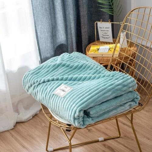 Solid Color Stripe Summer Air Conditioned Throw Blanket Sofa Sheets Bedspread Light Weight Office Rest Nap Blue Summer Blanket
