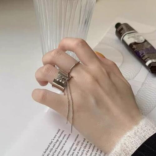 U-Magical Statement Metal Strap Chain Wide Rings for Women Silver Color Metal Tassel Chain Knotted Charm Ring Statement Jewelry