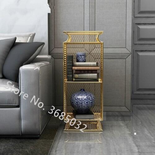 Waterproof Golden Bookshelf Floor Bedside Shelf Bedroom Living Room Not Fade Storage Rack Organizing Shelf for Dormitory Home