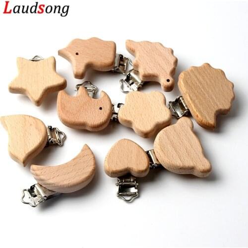 Animal 1Pcs Natural Beech Wood Baby Pacifier Clips Dummy Teething Nipple Clips DIY Pacifier Chain Accessories