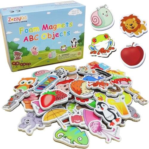 ZazzyKid Magnetic Foam Objects for Kids: 52 Toys of ABC Alphabet Fridge Magnets for Baby Early Education