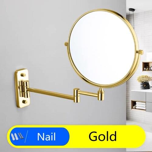 Makeup Mirror Chrome/Gold Brass Wall Mounted Bathroom Telescopic Folding 8 Inches 3 x Magnifying Dual Face Round Cosmetic Mirror