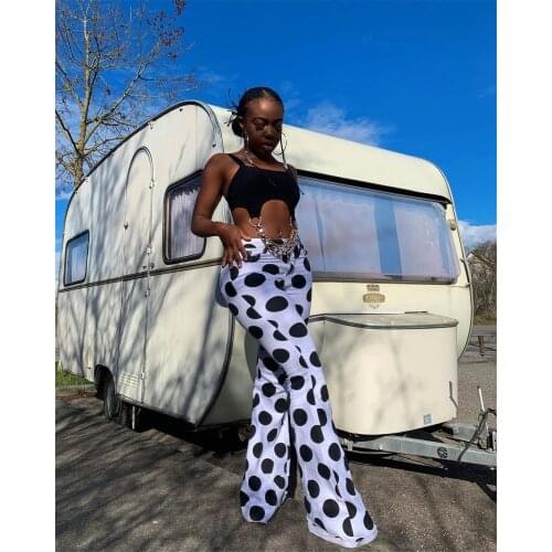 2021 New Arrivals Summer Autumn Casual Flare Long Pants Womens Dot Printing High Waist Slim Trousers Y2K Streetwear FE169