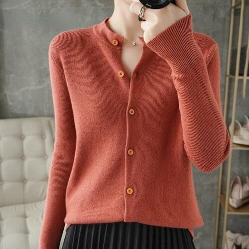 Cardigan Women Knit 2021 Womens Sweater Round Neck Wool Cardigan Knitted Base Solid Color Korean Version Loose Jacket