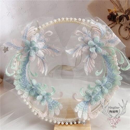 1 PC Fresh Macaron Color Is Plum Blossom To Tie Bead Handmade Sewing Diy Flower Stick Lace Fabric Embroidery Patche