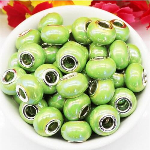 10 Pcs Color Large Hole Round European Beads Spacer Silver Plated Fit Pandora Bracelet Snake Chain Necklace Women Jewelry Beads