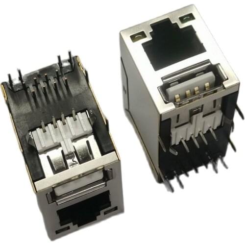 10PCS/Lot RJ45 8P8C Female Jack Connector With Single USB and LED Shield Modular