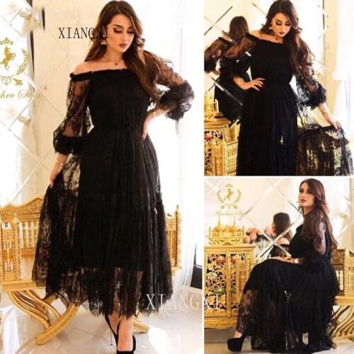 2020 New Arrival Black Lace Evening dresses 2020 Arabic evening dress short robe soiree dubai Arabic Evening dress Party
