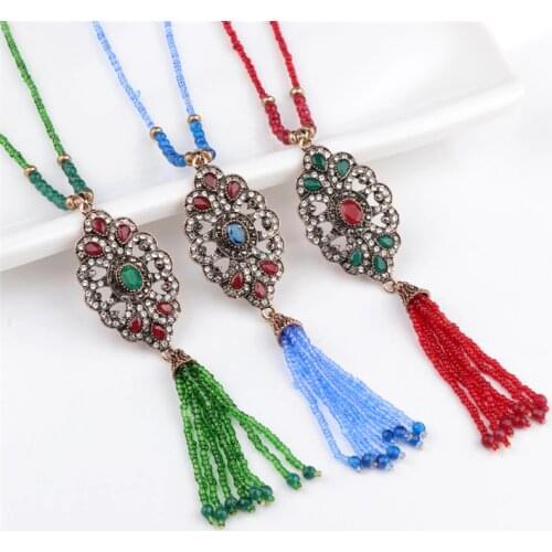 Bohemia Vintage Natural Stone Necklace Sets for Women Turkish Design Ethnic Banquet Jewelry Holidays Gift Resin Beads Ethnic New