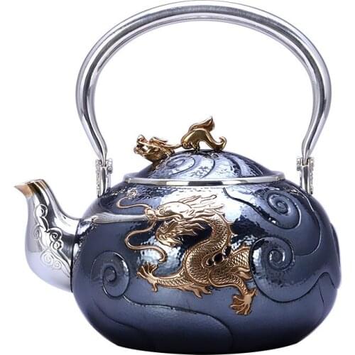 Teapot, kettle, hot water teapot, iron teapot, stainless steel kettle, tea bowl, 900ml capacity, handmade S999 sterling silver t