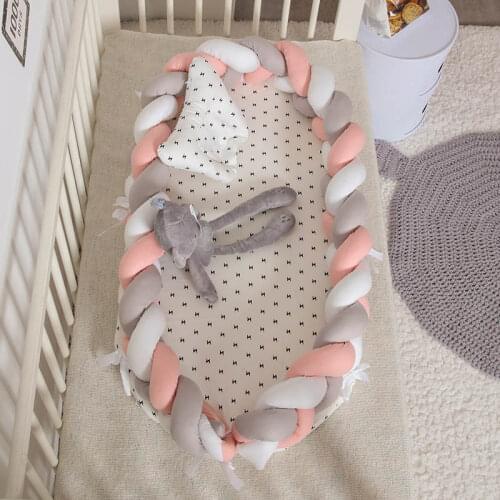 Newborn Sleeping Nest Bed Infant Cot Bumper 0-24months Knot Baby Crib Cushion with Pillow Travel Folding Portable Bassinet