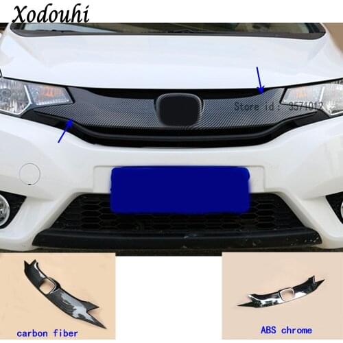 For Honda Fit Jazz 2014 2015 2016 2017 Car Styling Body ABS Chrome License Plate Trim Racing Grid Grill Grille Hoods Panel Frame