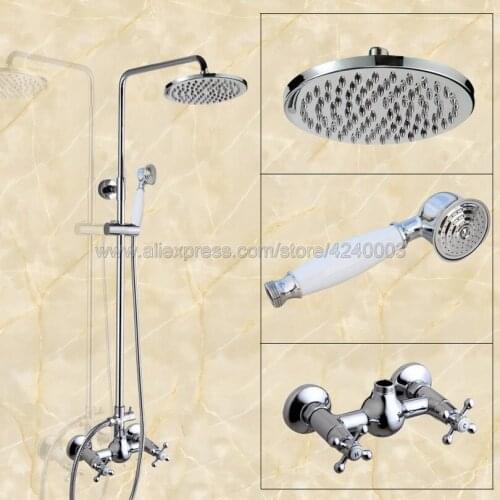 Bathroom Rainfall Shower Faucet Set Double Handle Mixer Tap With Hand Sprayer Wall Mounted Bath Shower Sets Krs024