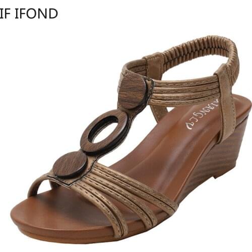 IF IFOND Women Sandals Summer Vintage Female Wedge Shoes Platform Casual Non-Slip Roman Womens Sandals Beach Soft Ladies Shoes
