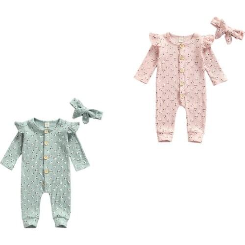 Lovely Baby Casual Long Sleeve Jumpsuit Fashion Printing Single-breasted Round Neck Long Romper, 0-24Months