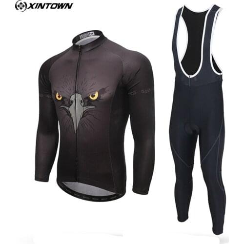 XINTOWN Cycling Jersey Set 3D Eagle Ropa Ciclismo Bike Bicycle Long Sleeves MTB Clothing Shirts Breathable Bib Pants Sets