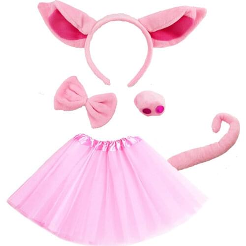 Pig Costume Set Pig Ears Nose Tail Bow Tie Tutu Skirt Animal Fancy Costume Kit Accessories for Kids Adult Teens