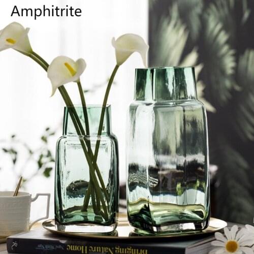 Square simplicity Thick glass vase nordic room be flower vases for home decoration Dry flowers bottle decoration blue decoration