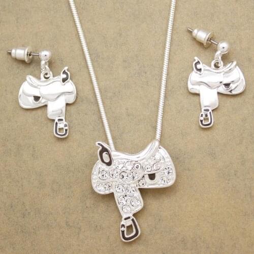 Lady Western Texas Cowgirl Horse Saddle Rodeo Gold Snake Chain Dangle Earrings Necklace Set Jewelry Statement customizable