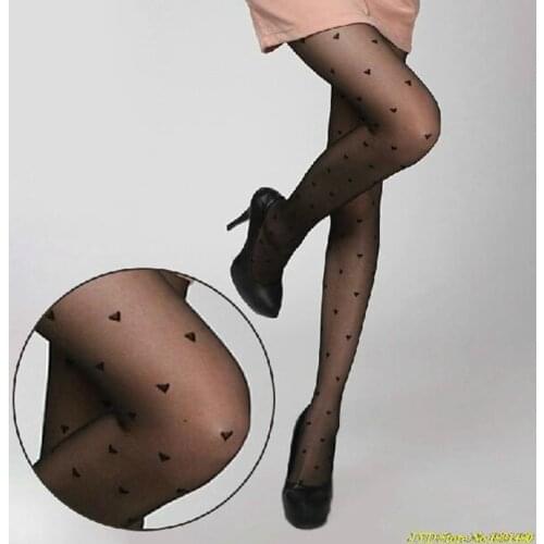 All-Match Peach Love Heart Pattern Sexy Women Stockings Transparent High Elastic Pantyhose Black White Female Tights