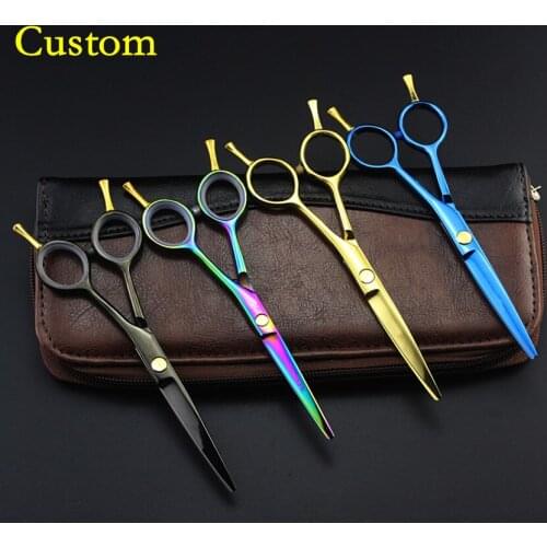 Custom 5.5 inch Japan 440c hair scissors set makeup cutting barber haircut scissor thinning shears makas hairdressing scissors