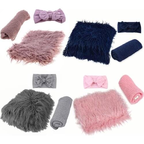 Newborn Photography Props 3PCS Toddler Photo Blankets Wrap and Headband Long Ripple Wrap Photo Prop