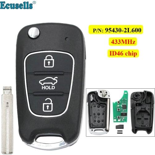 Upgraded Flip Remote Key Fob 433MHz with ID46 chip for Hyundai I30 2007-2012 P/N: 95430-2L600 CE0678 model uncut