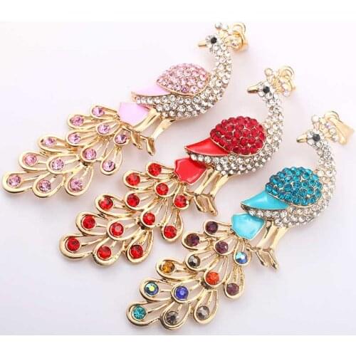 Charm Peacock Necklace Multicolor Pink Crystal Rhinestone Long Chain Necklace Pendant Lady Gift Jewelry