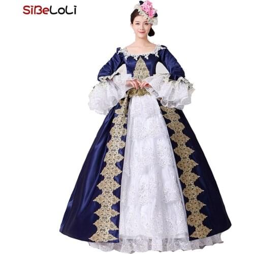 Brand New Blue Embroidery Marie Antoinette Dresses Civil War Southern Belle Masquerade Ball Gowns Reenactment Women Clothing