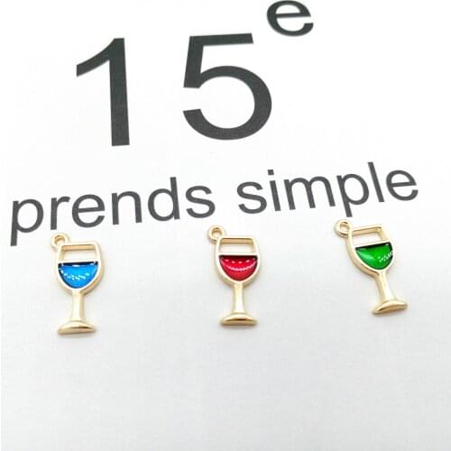30PCS Goblet Colorful Enamel Wine In Glass Zinc Alloy Little Pendant Charm Choose Your Color DIY Cute Earring Jewelry