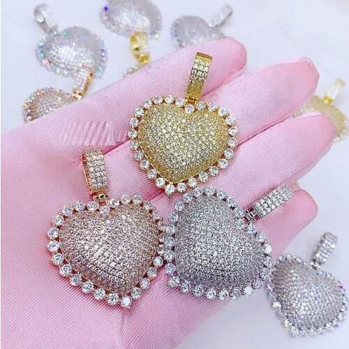 Drop Shipping Women Men Boy Big Heart Lovely Charm Jewelry Iced Out Bling Micro Pave 5A CZ Cubic Zirconia Heart Choker Necklace