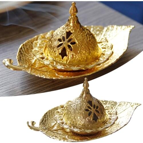 Ramadan Golden Metal Handheld Middle Eastern Arab Incense Burner European Leaf Tray Aroma Home Decoration Aromatherapy Burner