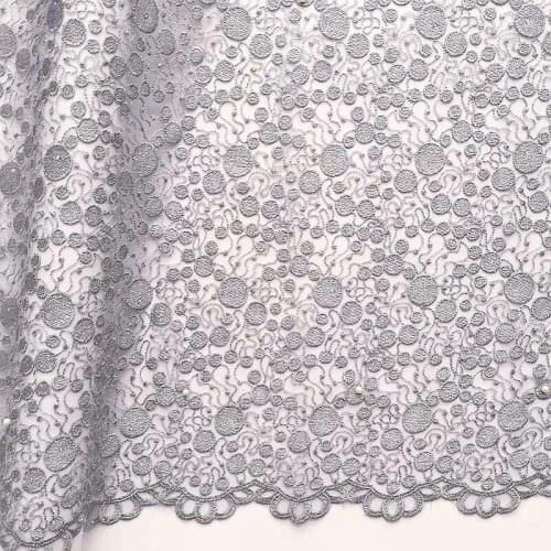 Silver Gray African Lace Fabric 2019 High Quality Lace French Mesh Fabric Beaded Stones Nigerian Swiss Lace Fabrics for Dress