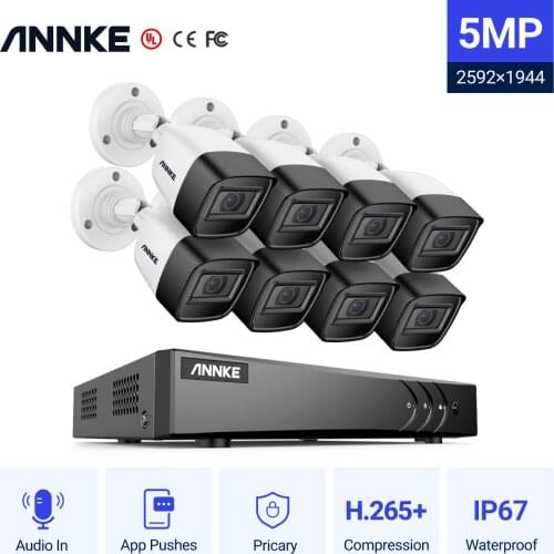 ANNKE 5MP Video Surveillance System 8CH 5MP Lite DVR With 8PCS 5MP Bullet Cameras Audio Record Security Cameras System CCTV Kit