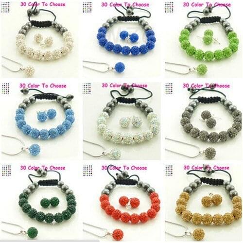 Mixed Options 10mm Mix color white fg3 red gray multicolor Set Pendant necklace Bracelet Disco Balls crystal