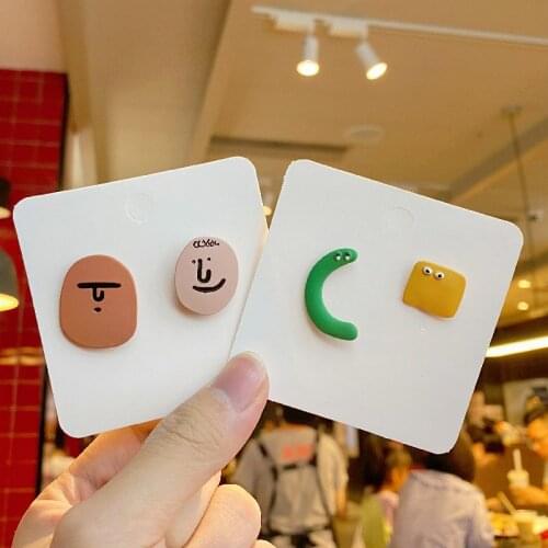 Funny and funny alloy curve earrings irregular cute cartoon asymmetrical white earrings ear clip female