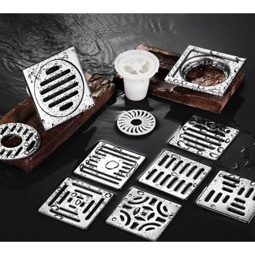 Stainless Steel Floor Drain Square Brushed Anti-Odor Bathroom Kitchen Washing machine Balcony Floor Drain Cover Drainage 10*10cm