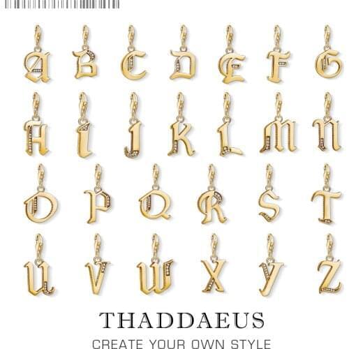 Aliphabet Letters Vintage Charm For Women Men Vintage 925 Sterling Silver Golden Gift Jewelry Fit Bracelet Necklace Phone Chain