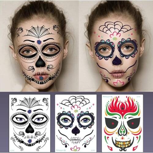 Temporary Tattoos Waterproof Woman Face Stickers For Masquerade Ball Fake Stickers For Halloween Festival Horror Face Makeup