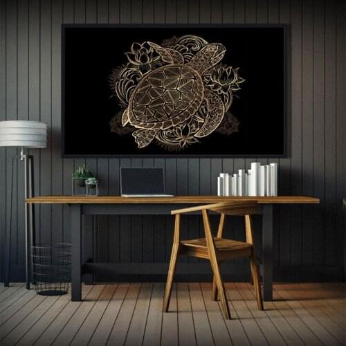 Frameless Bohemia Golden Turtle Print Canvas Painting Wall Art Picture for Living Room Home Decor