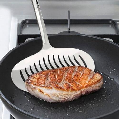 High Quality 1PC Kitchen Spatula Slotted Frying Fish Turner Stainless Steel Long Handle Cooking Utensil