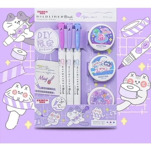 Janpanese Zebra Mildliner Brush Miss Tina Washi Tape Watercolor Pen Brush Lettering Art Supplies Caligraphy Kawaii Stationery