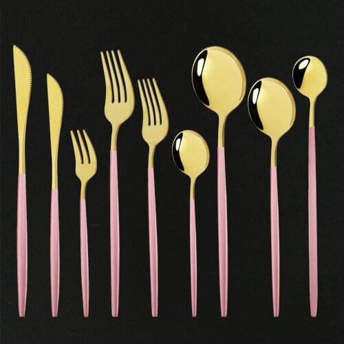 Mirror Pink Gold Cutlery Set Tableware Dessert Fork Knife Spoon Stainless Steel Dinner Dinnerware Set For Kitchen Dropshipping