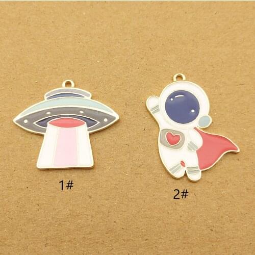 10pcs spaceman and flying object enamel charm for jewelry making and crafting cute earring pendant bracelet necklace charms