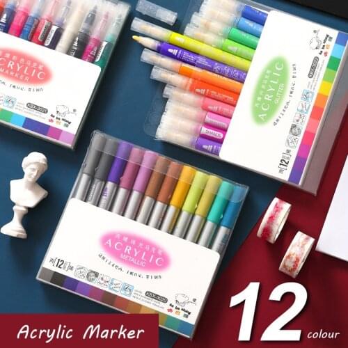12Colors Acrylic Pearl Paint Marker Pen Waterproof Painting Sketch Marker Highlighter Pen For Graffiti Body Artist DIY Hand Pen