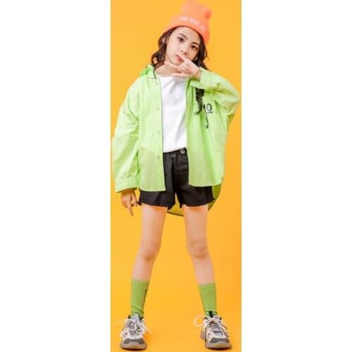 2020 New Spring Girls Street Dance Clothing Kids Green Shirts White Top With Shorts 3pcs Teenage Clothes Set For Girls