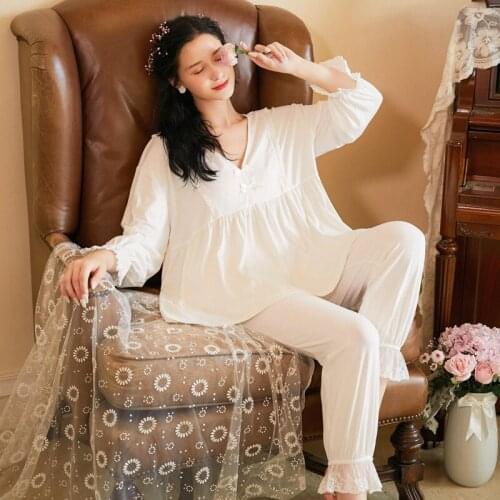 2020 Cotton Solid Pajamas Long Sleeve Pyjamas Women Sexy Pijama Mujer Loungewear Home Clothes Sleep Set