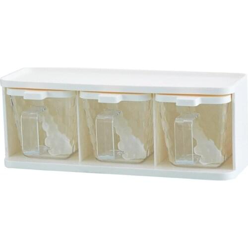 3Grid Horizontal/Vertical Spice Seasoning Box with Spoon Herb Sugar Salt Crystal Style Container Cooking Condiment Jar Organizer