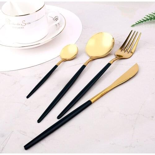5-24Pcs/Sets Tableware Kitchen Utensils Cutlery Lunch Dishes Complete Dinner Knife Fork Spoons Dinnerware Mirror Stainless Steel