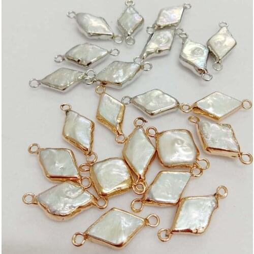 5 PCS /LOT 100% freshwater loose pearl with baroque shape, rhombus shape baroque shape with two hangers ,DIY PEARL BEADS